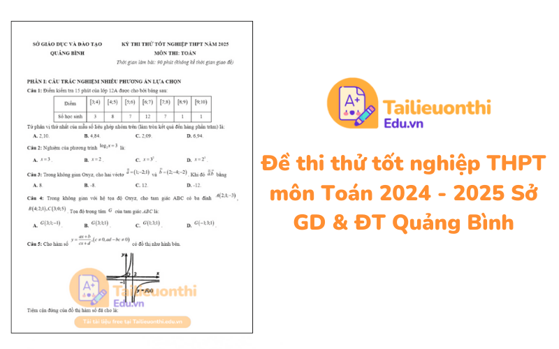 Đề thi thử tốt nghiệp THPT môn Toán 2024 - 2025 Sở GD  ĐT Quảng Bình